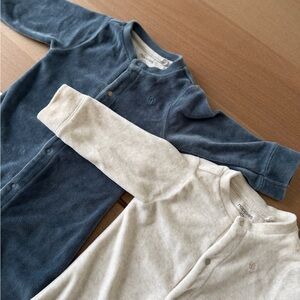 2 Noppies Blue & Oatmeal Baby Footed Sleeper Onesies